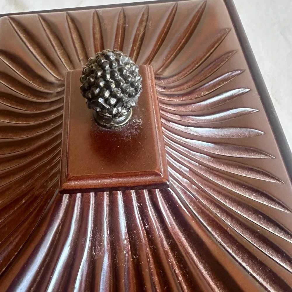 Bombay Outlet Wooden Jewelry Box Pinecone Finial Fluted Lid Velvet Lined Brown